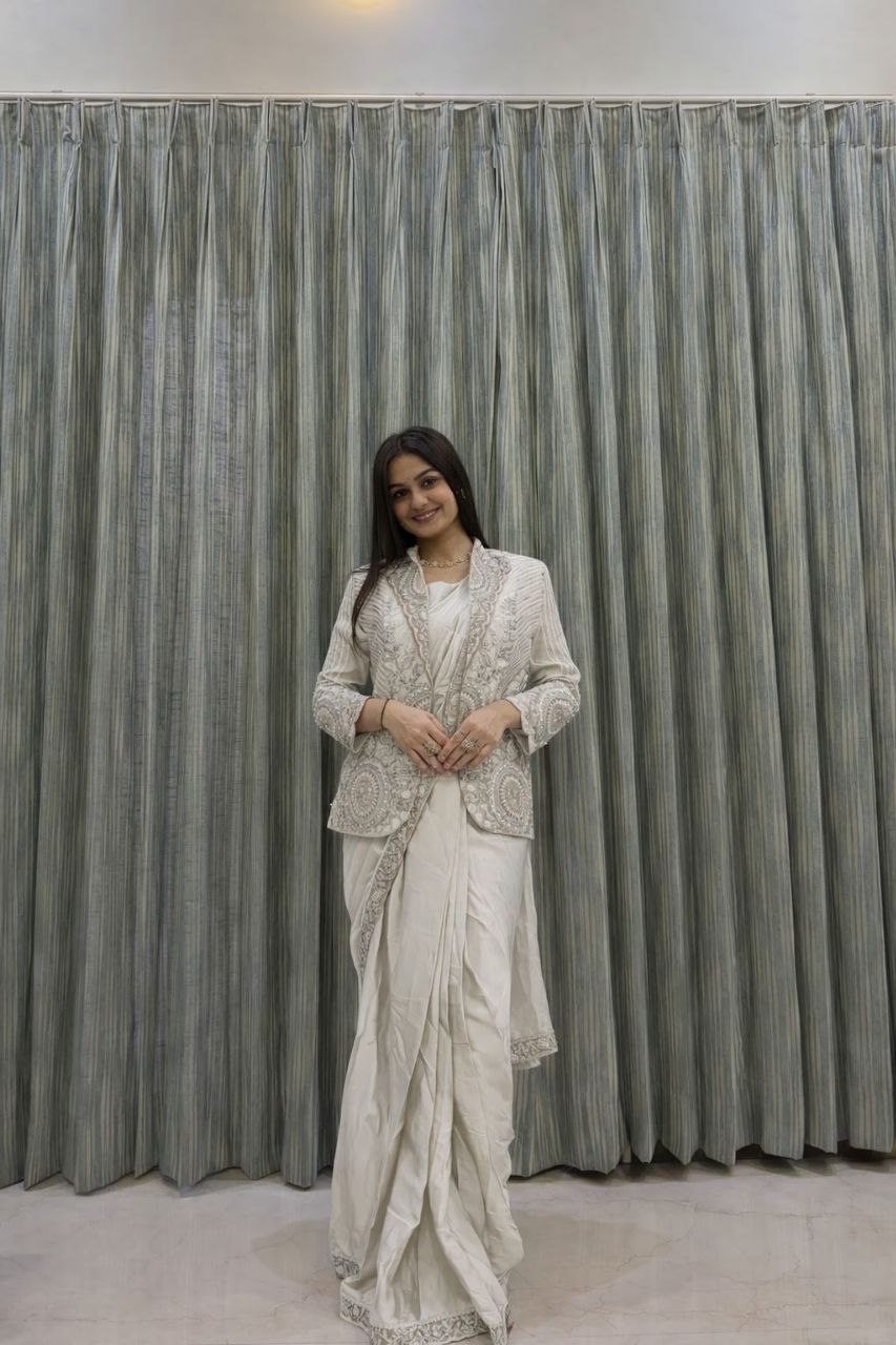 Ready-to-Wear Rangoli Saree with Embroidered Full Koti Jacket