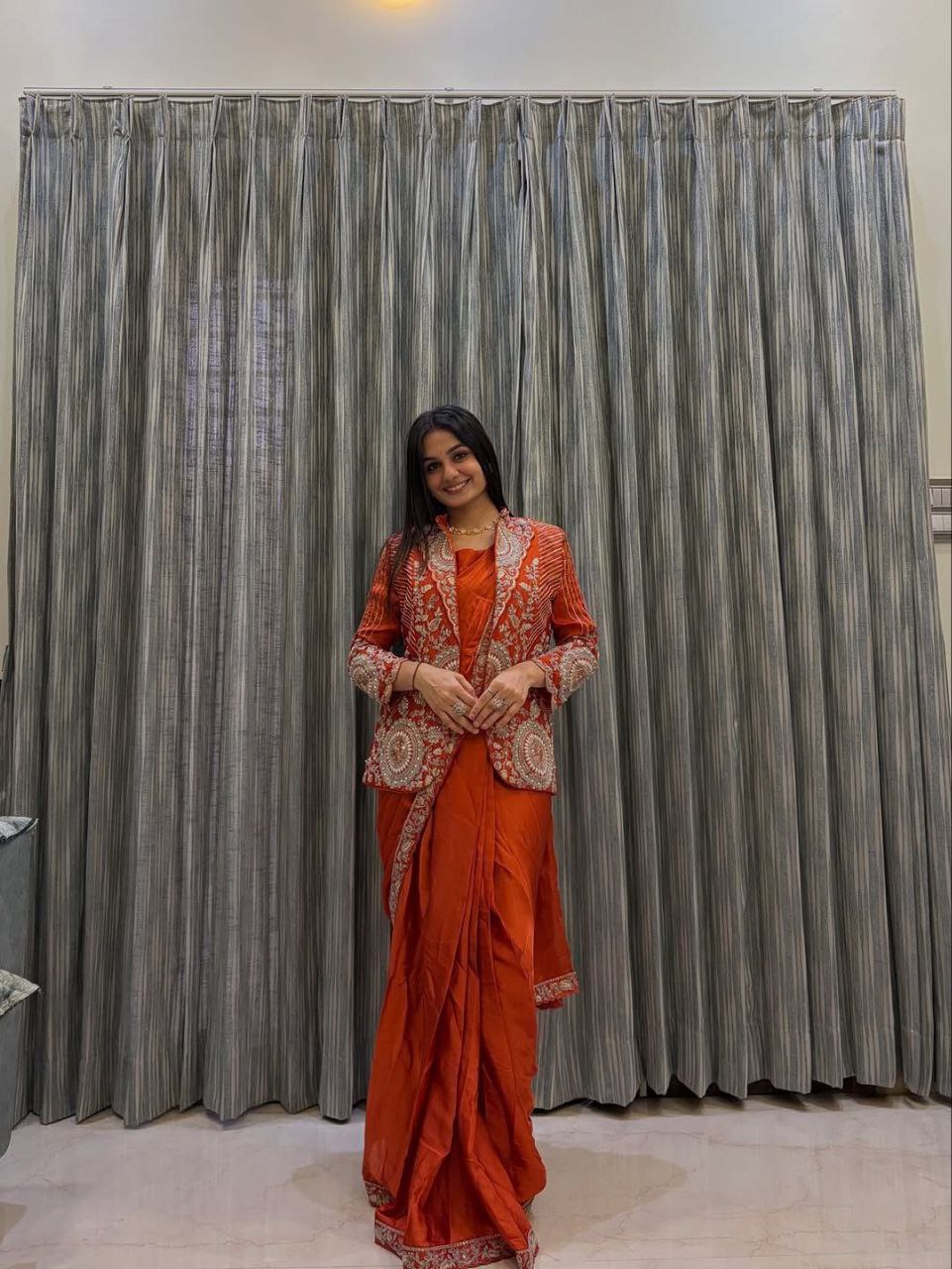 Ready-to-Wear Rangoli Saree with Embroidered Full Koti Jacket