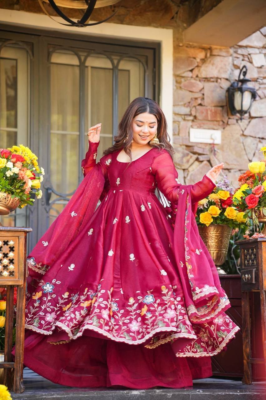 Designer GMY Silk Anarkali Set with Palazzo & Dupatta