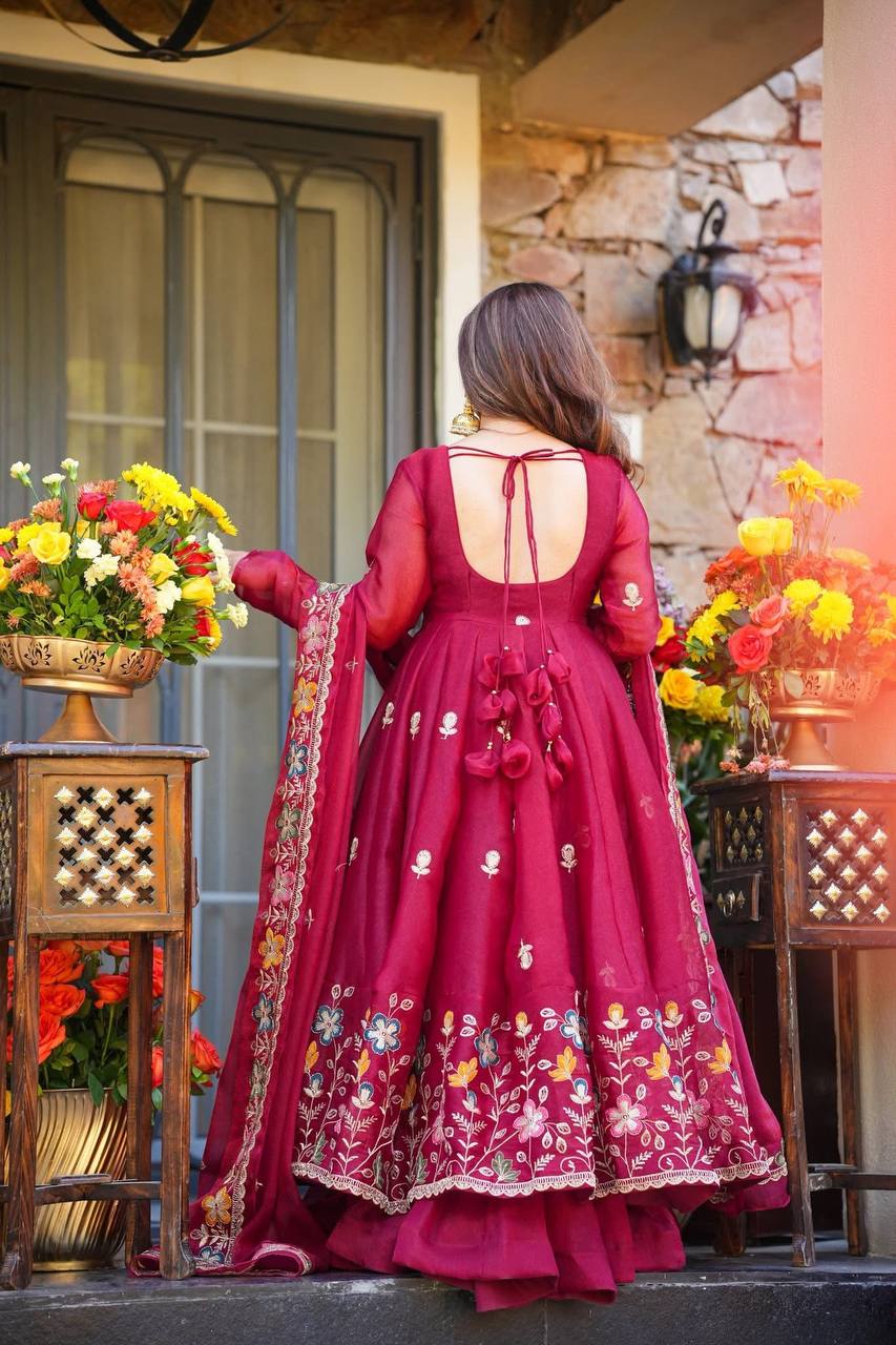 Designer GMY Silk Anarkali Set with Palazzo & Dupatta