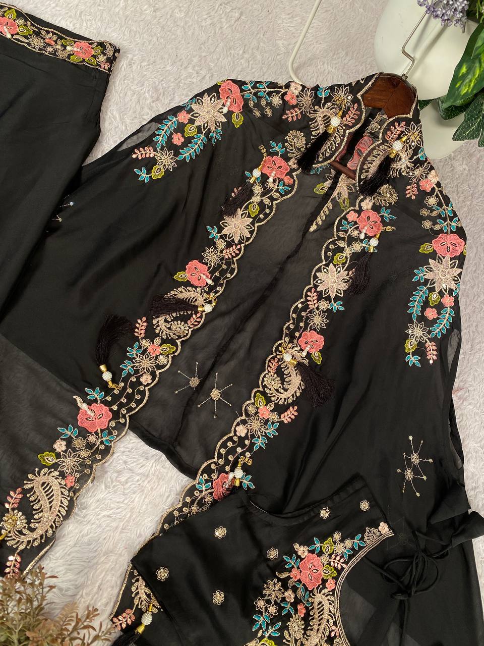 Party & Wedding Special Indo-Western Shrug, Dhoti & Blouse Set