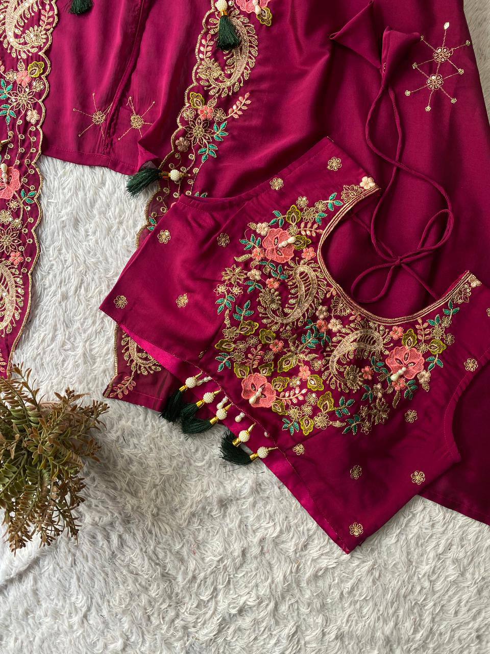 Party & Wedding Special Indo-Western Shrug, Dhoti & Blouse Set