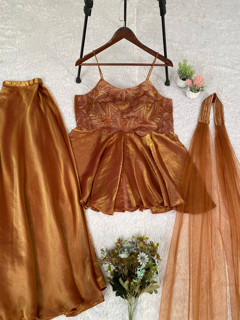 Wedding Season Exclusive Sequin Embroidered Top, Plazzo & Dupatta Set