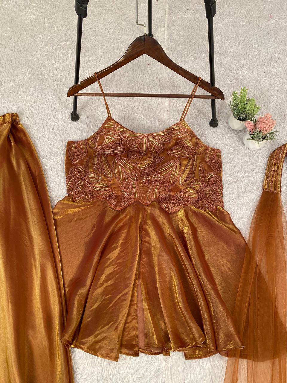 Wedding Season Exclusive Sequin Embroidered Top, Plazzo & Dupatta Set