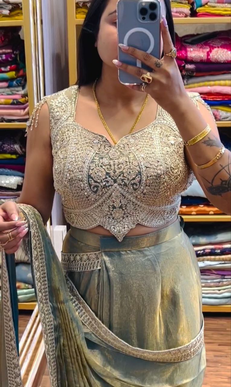 Super Trending Ready-to-Wear Fandy Satin Saree with Embroidered Blouse