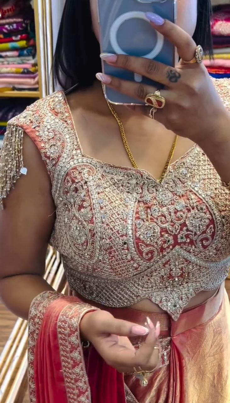Super Trending Ready-to-Wear Fandy Satin Saree with Embroidered Blouse