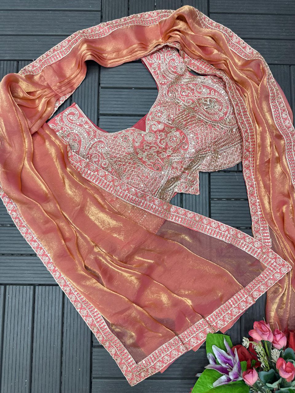 Super Trending Ready-to-Wear Fandy Satin Saree with Embroidered Blouse