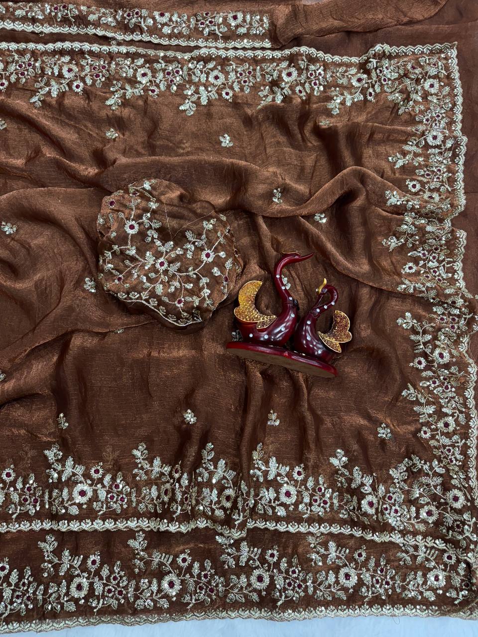 Frendy Chiffon Sequins Embroidered Saree with Heavy Sequins Blouse – Designer Party Wear Wedding Saree