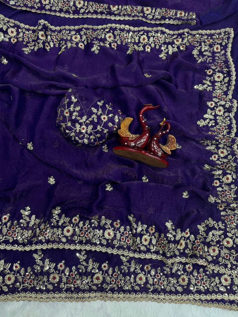 Frendy Chiffon Sequins Embroidered Saree with Heavy Sequins Blouse – Designer Party Wear Wedding Saree