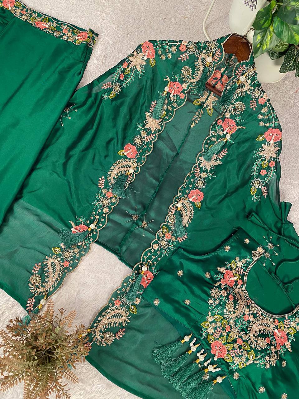 Party & Wedding Special Indo-Western Shrug, Dhoti & Blouse Set