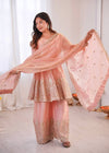 Women’s Heavy Two Tone Fendy Satin Silk Gown Sharara Set with Embroidery Sequins & Real Mirror Work | Wedding & Party Wear Suit
