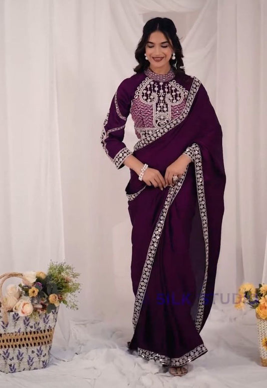 Heavy Rangoli Ready to Wear Saree with Embroidery Sequence Work & Full Stitched Banglori Blouse