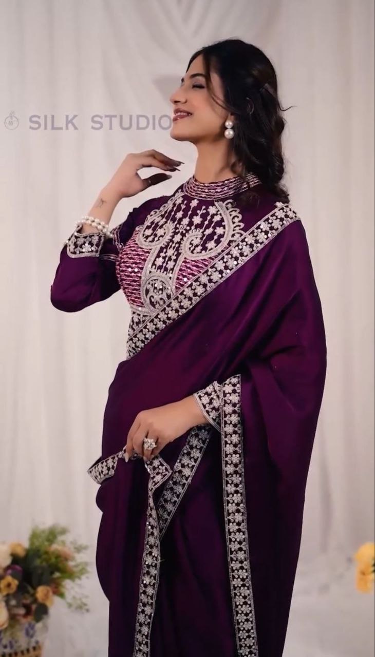 Heavy Rangoli Ready to Wear Saree with Embroidery Sequence Work & Full Stitched Banglori Blouse