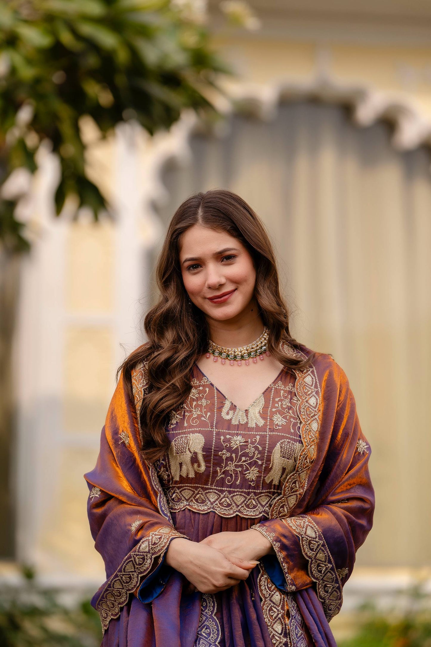 Exclusive Dual Tone Fendy Satin Embroidered Gown with Dupatta – Heavy Embroidery Party Wear Designer Gown for Women