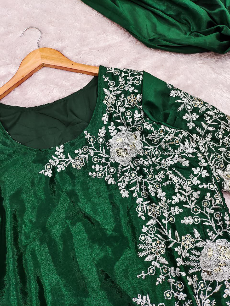 Ready to Wear Chinnon Silk Drape Saree with Sequence Embroidery & Stitched Blouse – Designer Party Wear Festive Saree