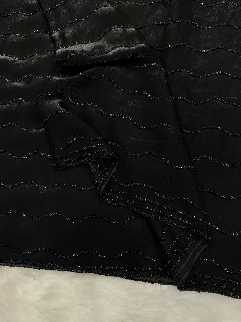 Black Space Silk Saree with Diamond Work – Designer Party Wear Wedding Saree with Diamond Blouse