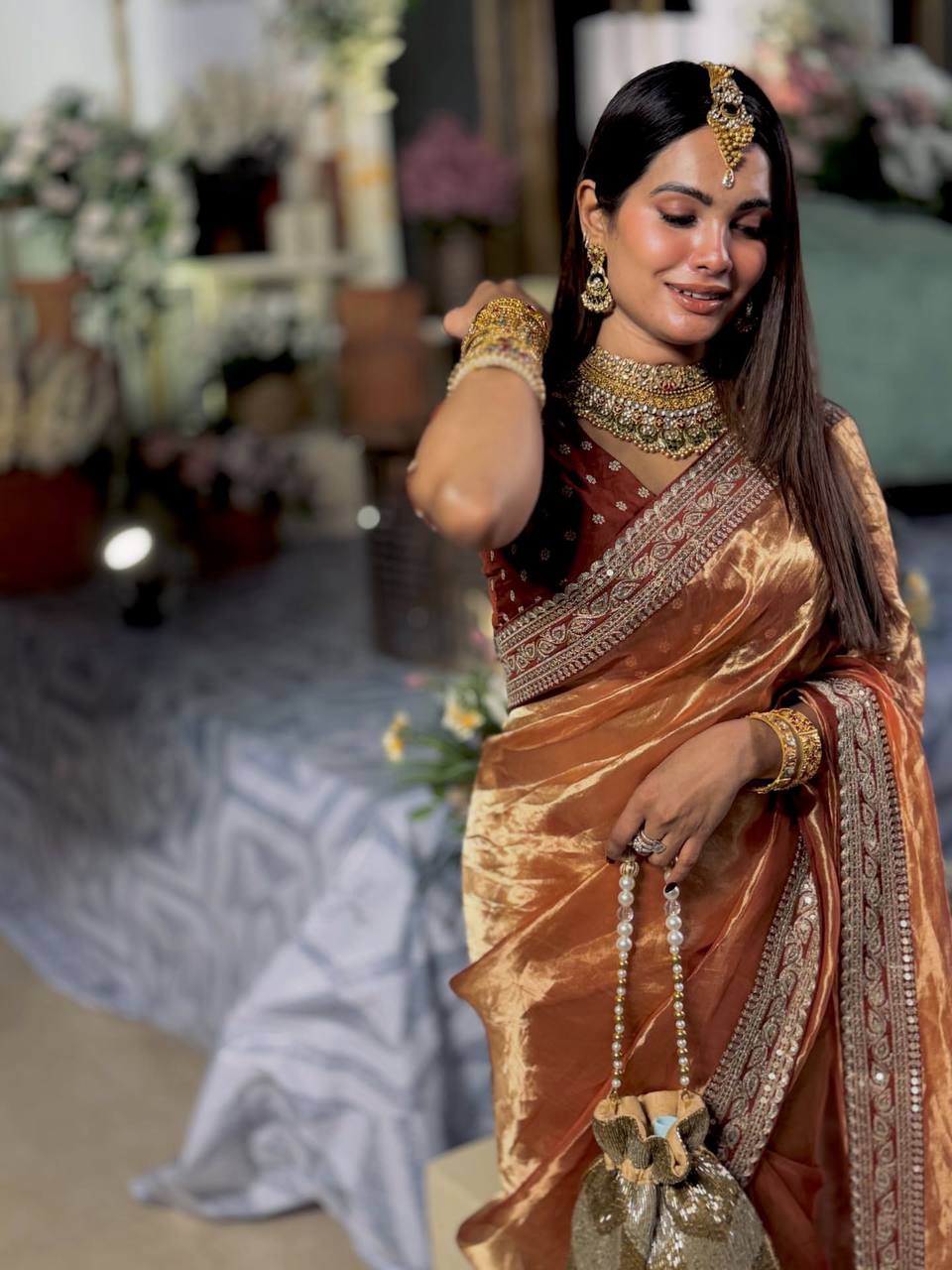 Soft NC Twill Designer Saree with Sequence & Dori Embroidery Work – Party Wear Wedding Saree with Sequins Blouse