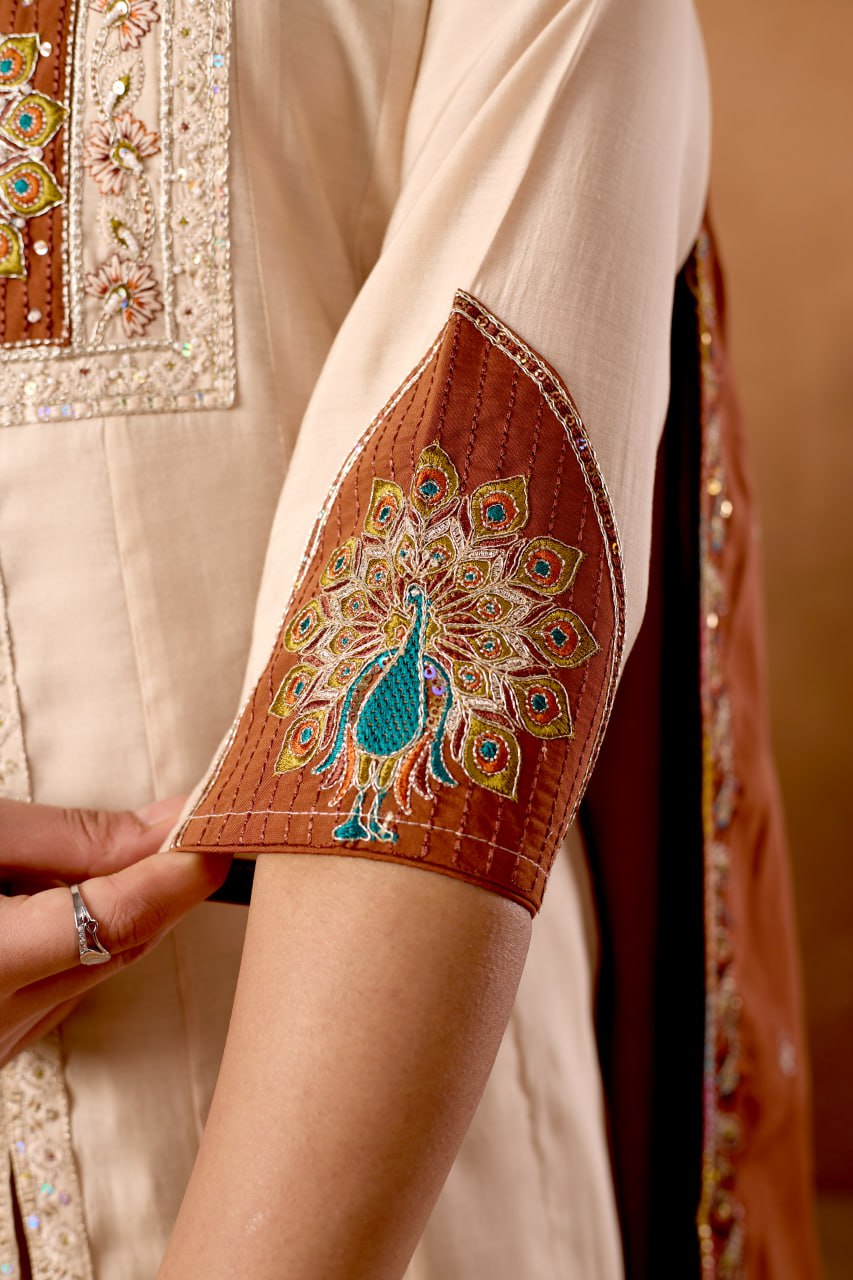 Roman Silk Anarkali Kurti Set with Plazo & Embroidered Dupatta