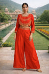 Chinnon Silk Embroidered Kurti Plazo Set with Sequence & Pearl Work – Festive Wedding Party Wear Outfit for Women