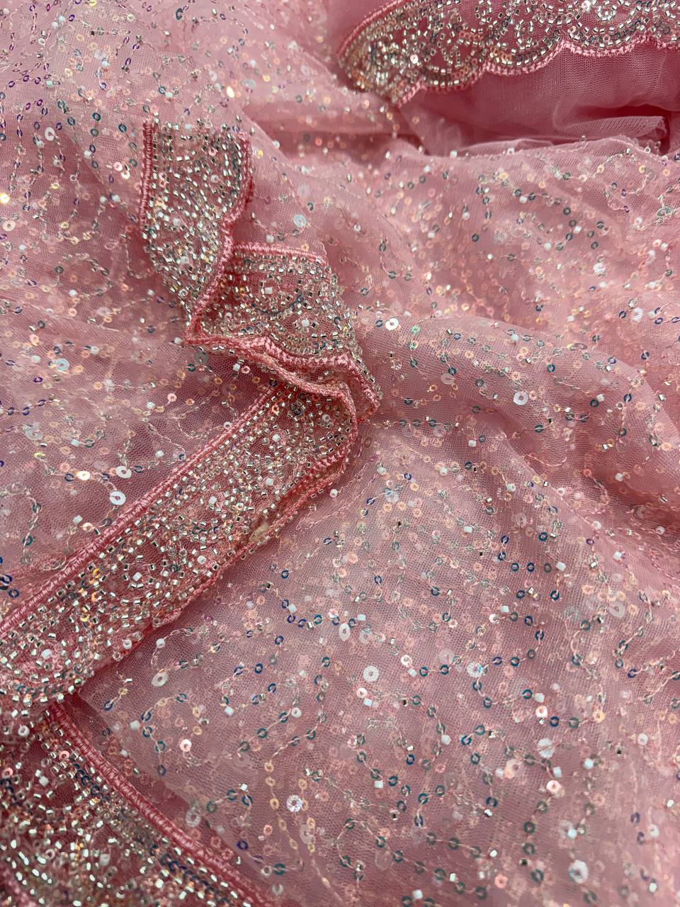 Soft Net Sequins & Beads Embroidered Saree with Designer Blouse – Wedding, Party & Festive Wear Saree