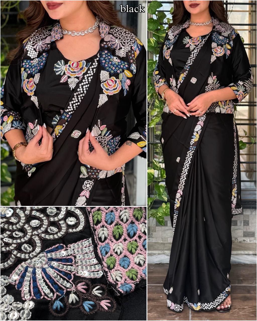 Super Trending Ready to Wear Party Saree with Embroidered Jacket Koti, Heavy Japan Satin