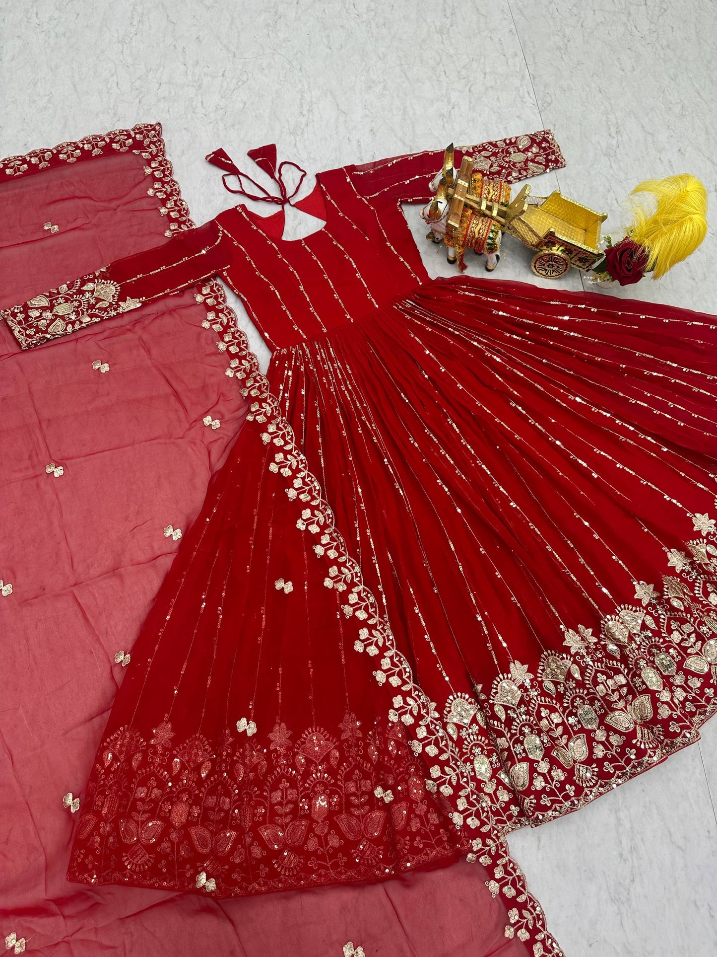 Designer Fox Georgette Anarkali Gown with Heavy Sequence Embroidery & Dupatta