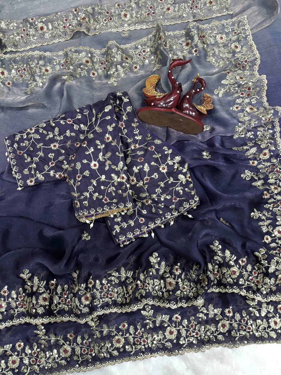 Shaded Frendy Chiffon Sequins Embroidered Saree with Heavy Sequins Mono Banglori Stitched Blouse – Designer Party Wear Saree