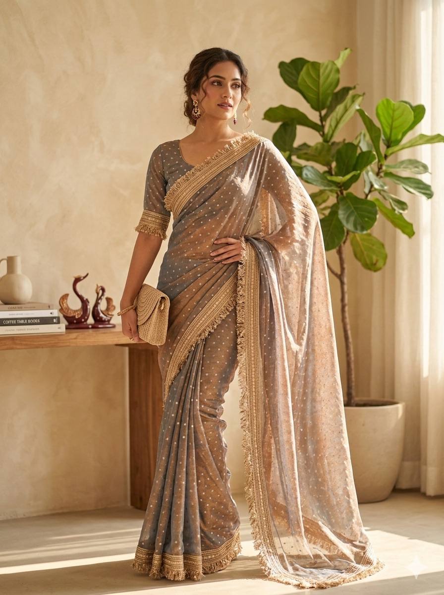Moss Silk Jacquard Butti Designer Saree with Fancy Lace Border – Elegant Party & Festive Wear Saree with Blouse