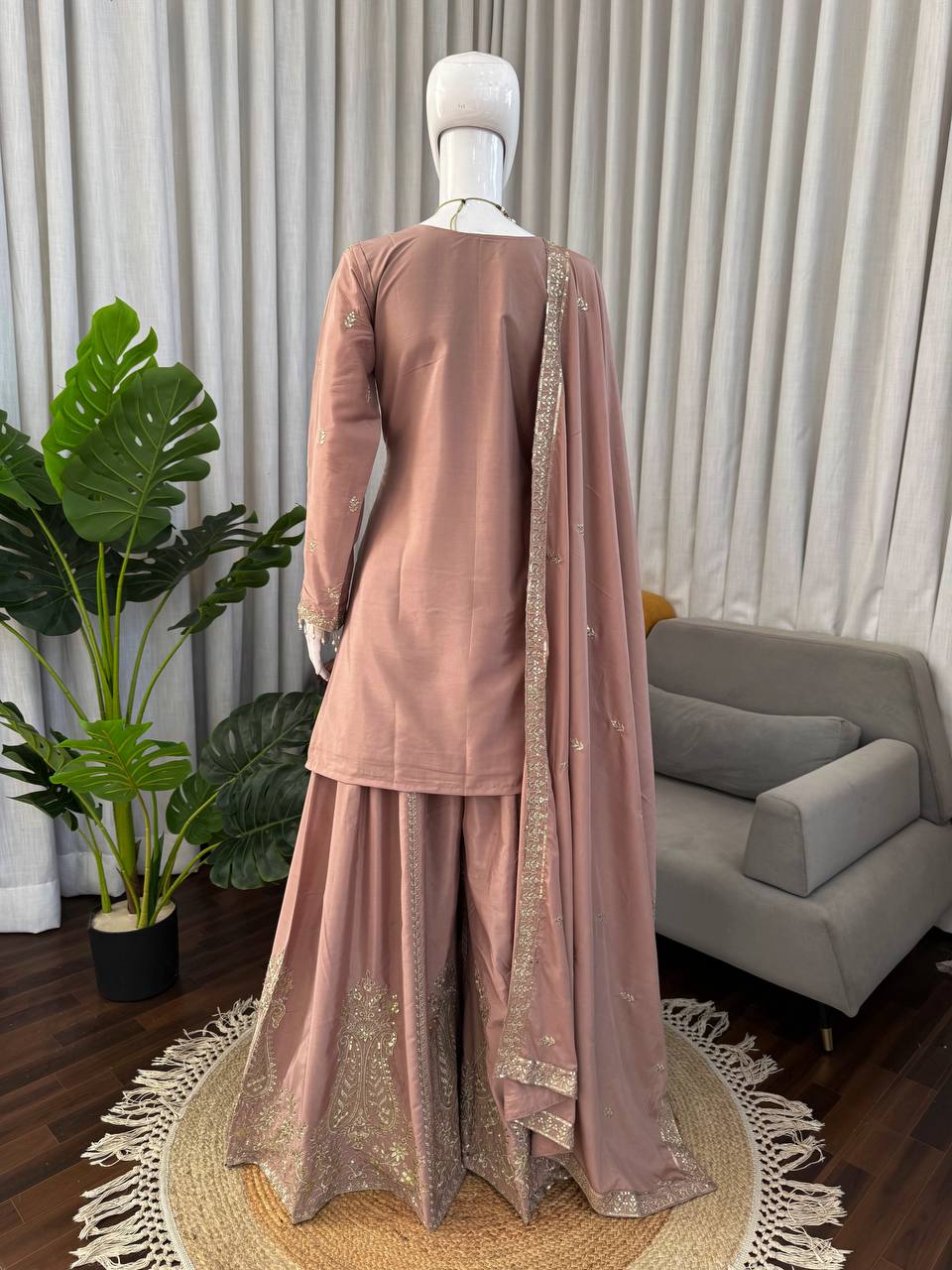 Heavy Natural Crepe Designer Sharara Suit Set with Thread & Sequence Work – Elegant Wedding & Festive Wear Sharara Outfit for Women