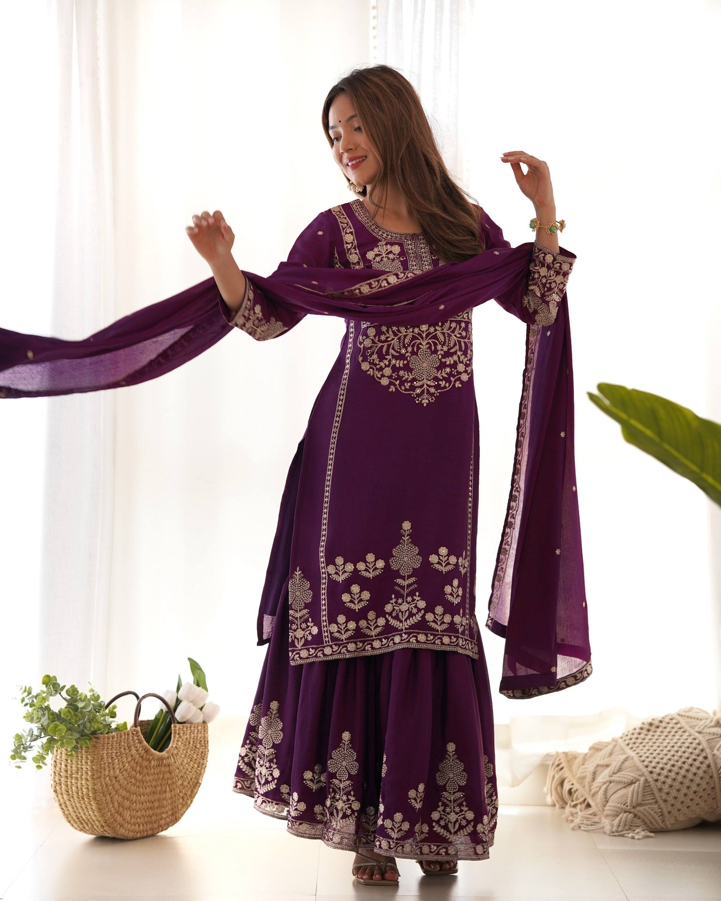 Heavy Roman Shimmer Chanderi Silk Anarkali Gown Set with Hand Beads Work Dupatta | 16 Kali Fully Flared Designer Anarkali Suit | Party Wear Wedding Ethnic Gown for Women