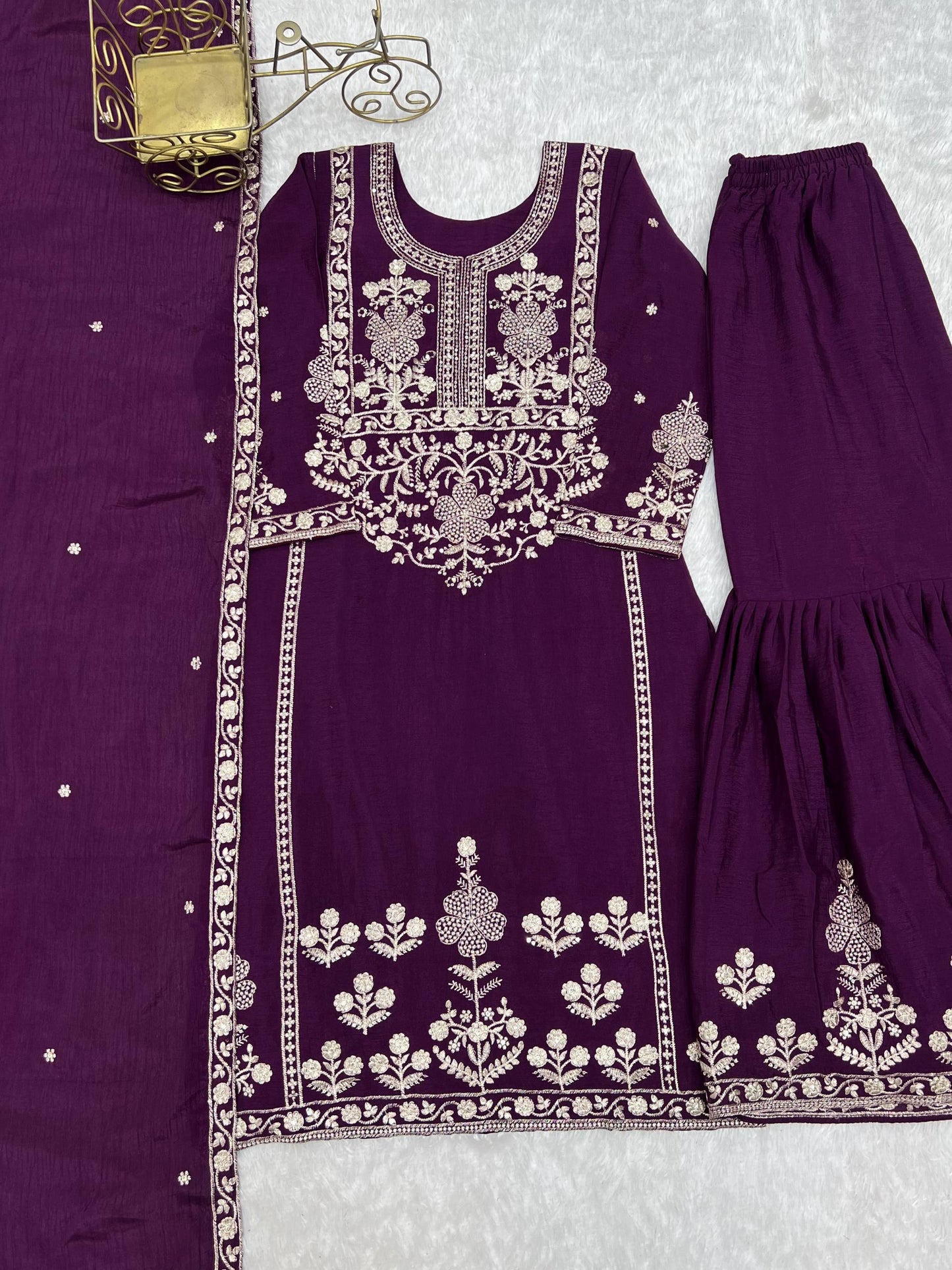 Heavy Roman Shimmer Chanderi Silk Anarkali Gown Set with Hand Beads Work Dupatta | 16 Kali Fully Flared Designer Anarkali Suit | Party Wear Wedding Ethnic Gown for Women