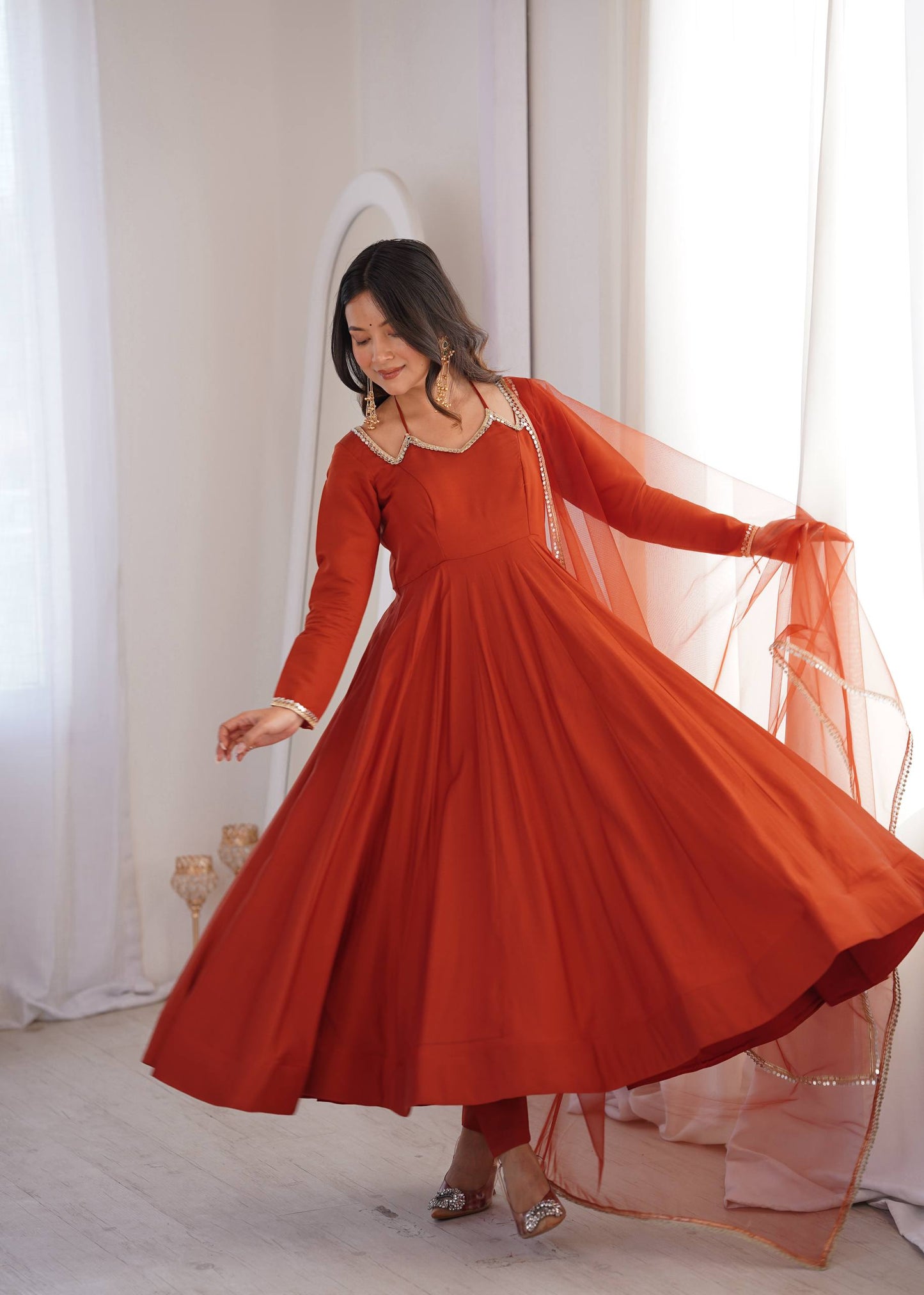 Heavy Pure Fox Georgette Anarkali Gown Set with Fancy Koti & Dupatta