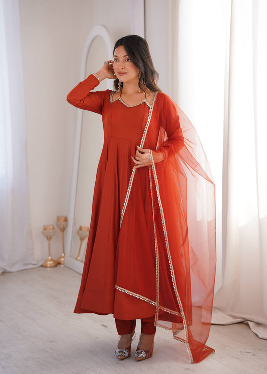 Heavy Pure Fox Georgette Anarkali Gown Set with Fancy Koti & Dupatta