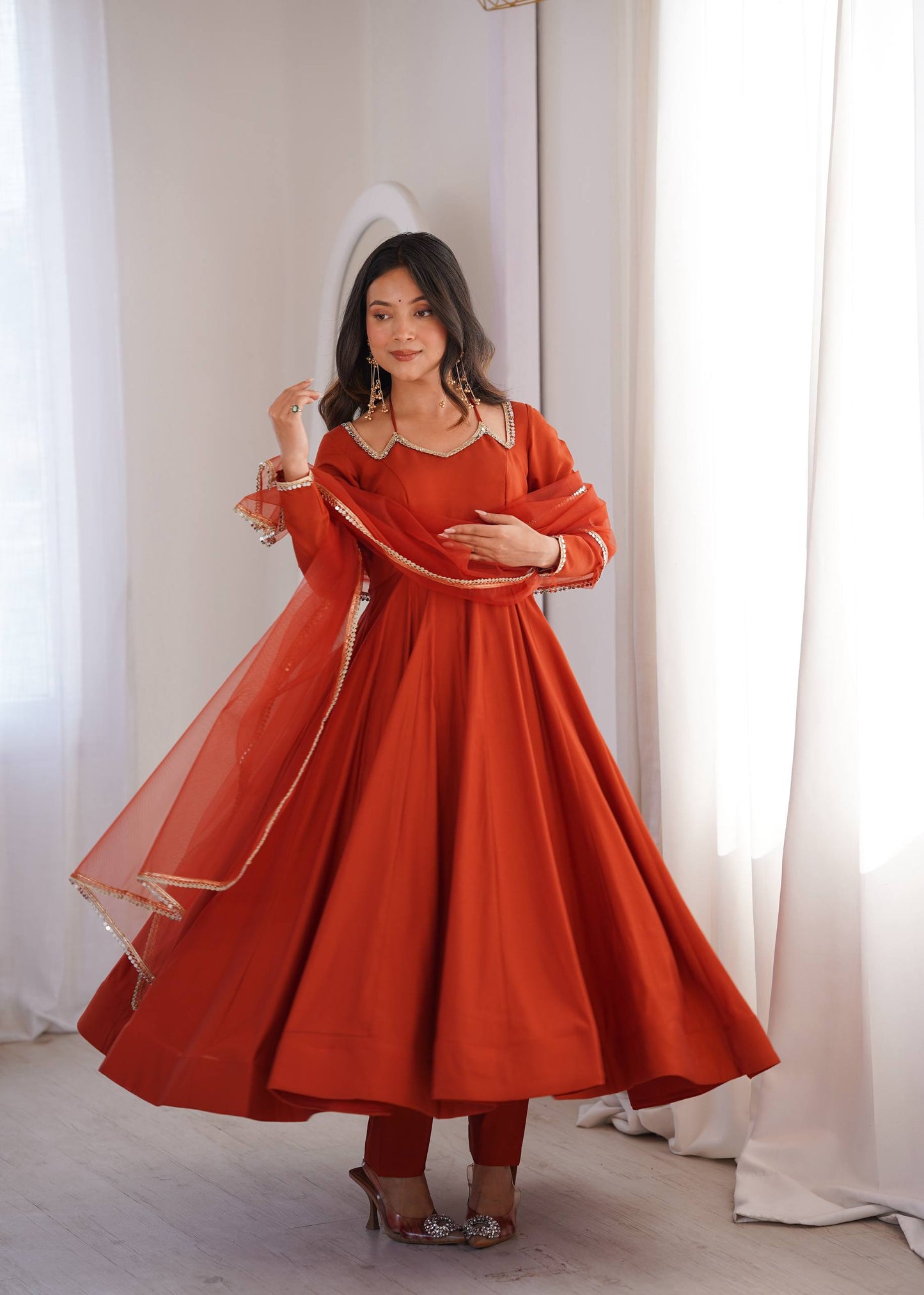 Heavy Pure Fox Georgette Anarkali Gown Set with Fancy Koti & Dupatta