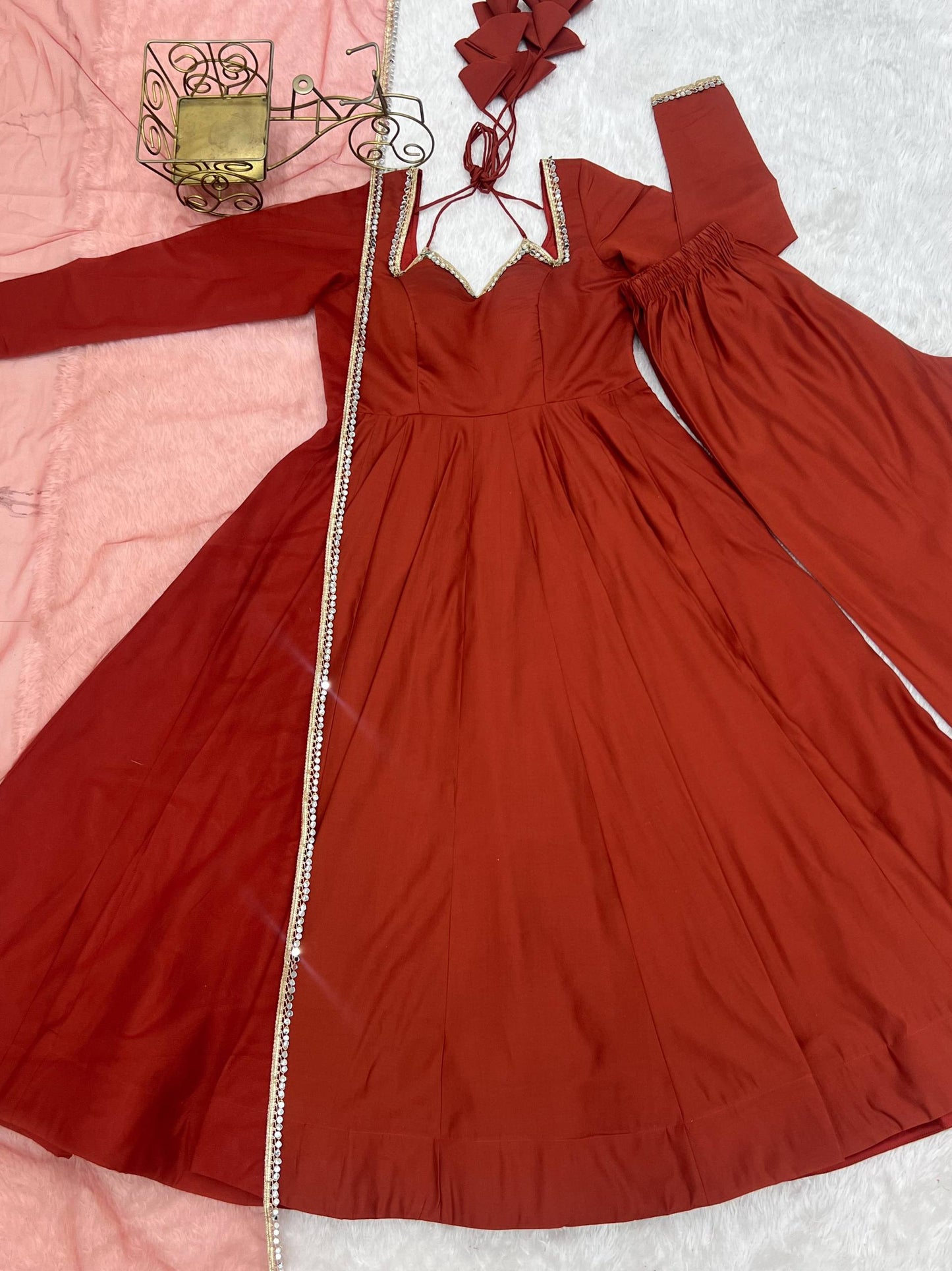 Heavy Pure Fox Georgette Anarkali Gown Set with Fancy Koti & Dupatta
