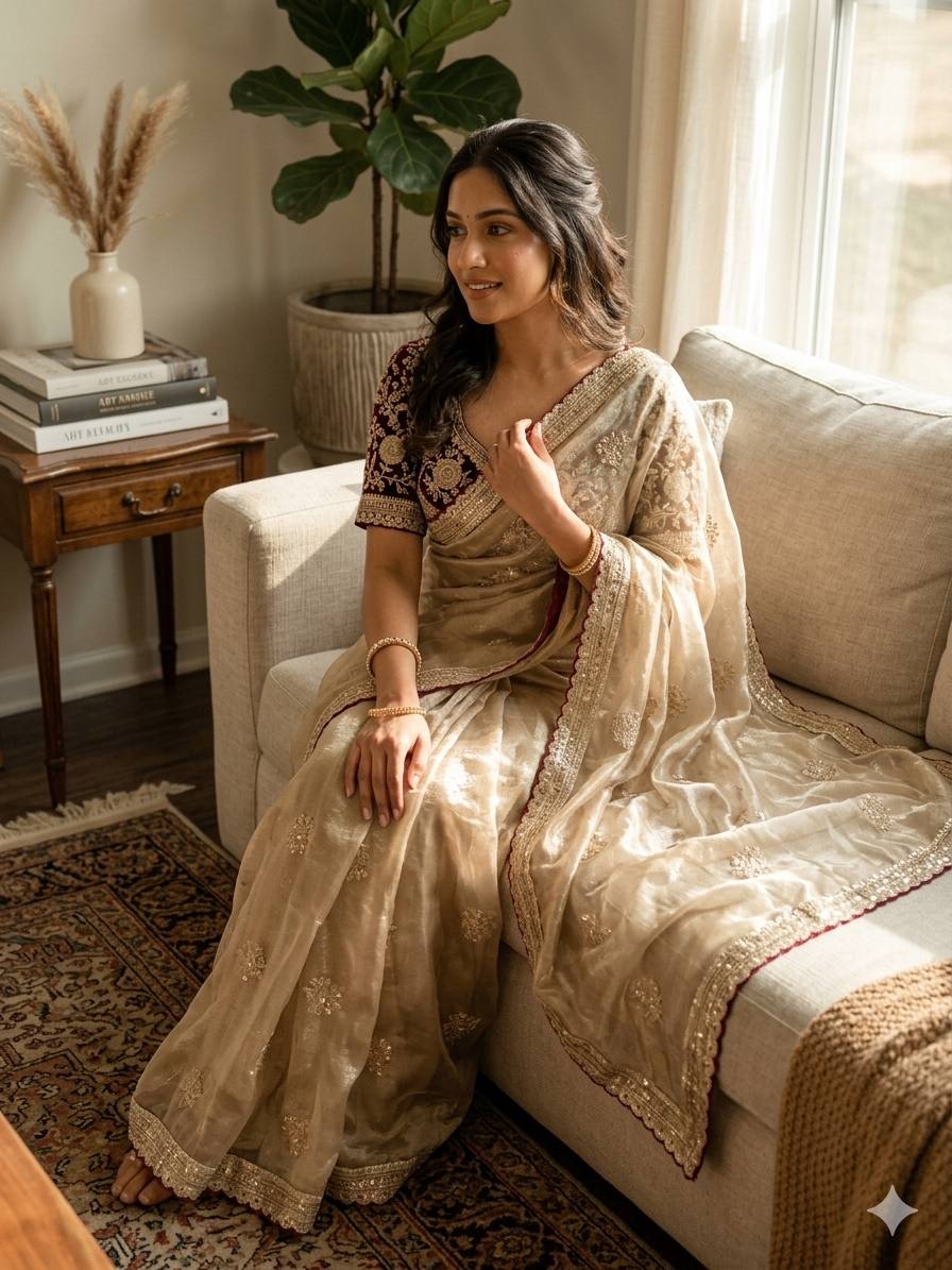 Premium Frendy Satin Saree with Sequence & Zari Embroidery Work
