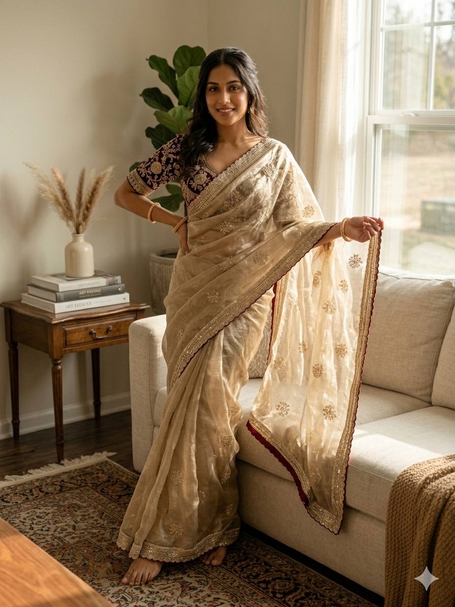 Premium Frendy Satin Saree with Sequence & Zari Embroidery Work
