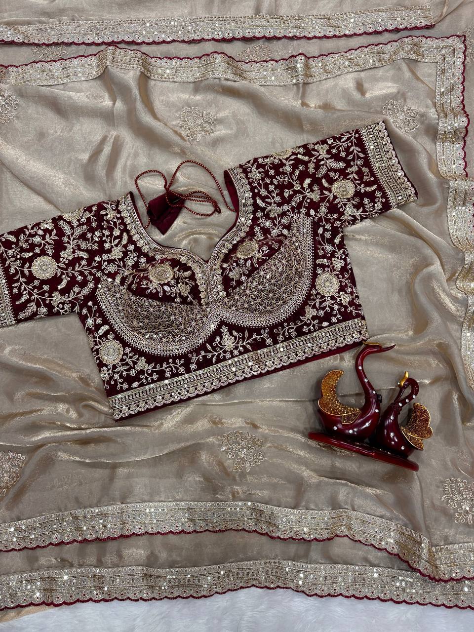 Premium Frendy Satin Saree with Sequence & Zari Embroidery Work