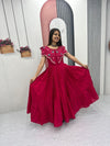 Premium Roman Fabric Anarkali Gown with Heavy Thread & Khatli Embroidery Work
