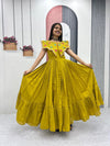 Premium Roman Fabric Anarkali Gown with Heavy Thread & Khatli Embroidery Work