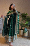 Elegant Heavy Fandy Silk Embroidered Sequins Gown Set with Dupatta & Pant – Party Wear Designer Outfit