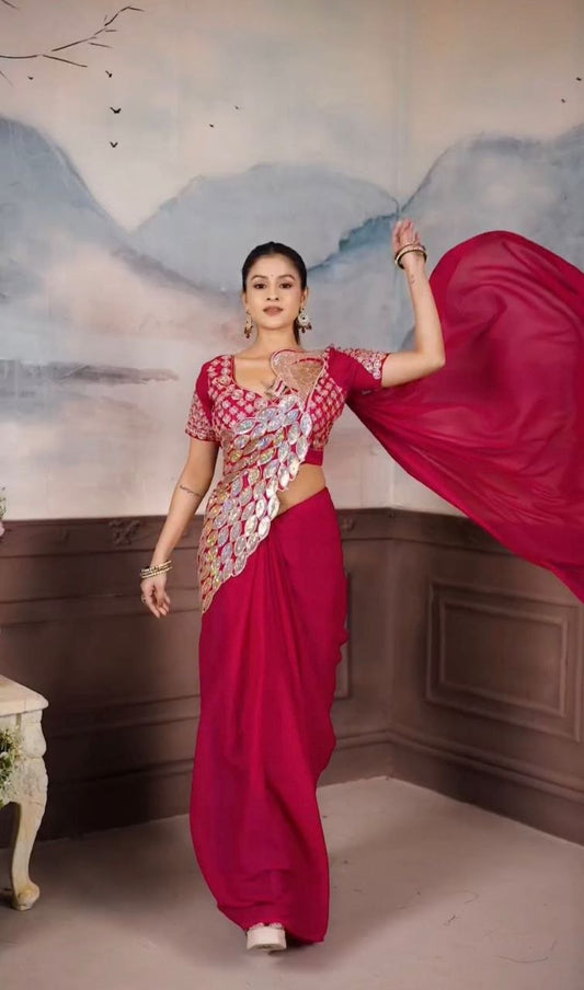 Elegant Ready-to-Wear Star Georgette Saree with Embroidery Sequence Work