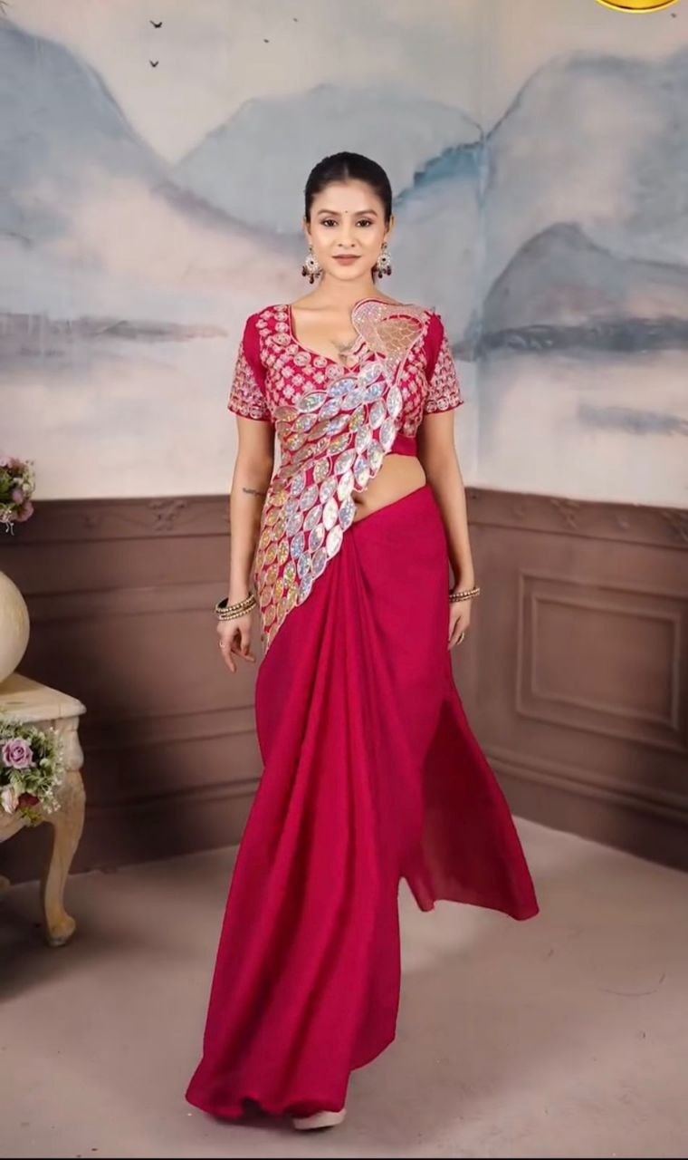 Elegant Ready-to-Wear Star Georgette Saree with Embroidery Sequence Work