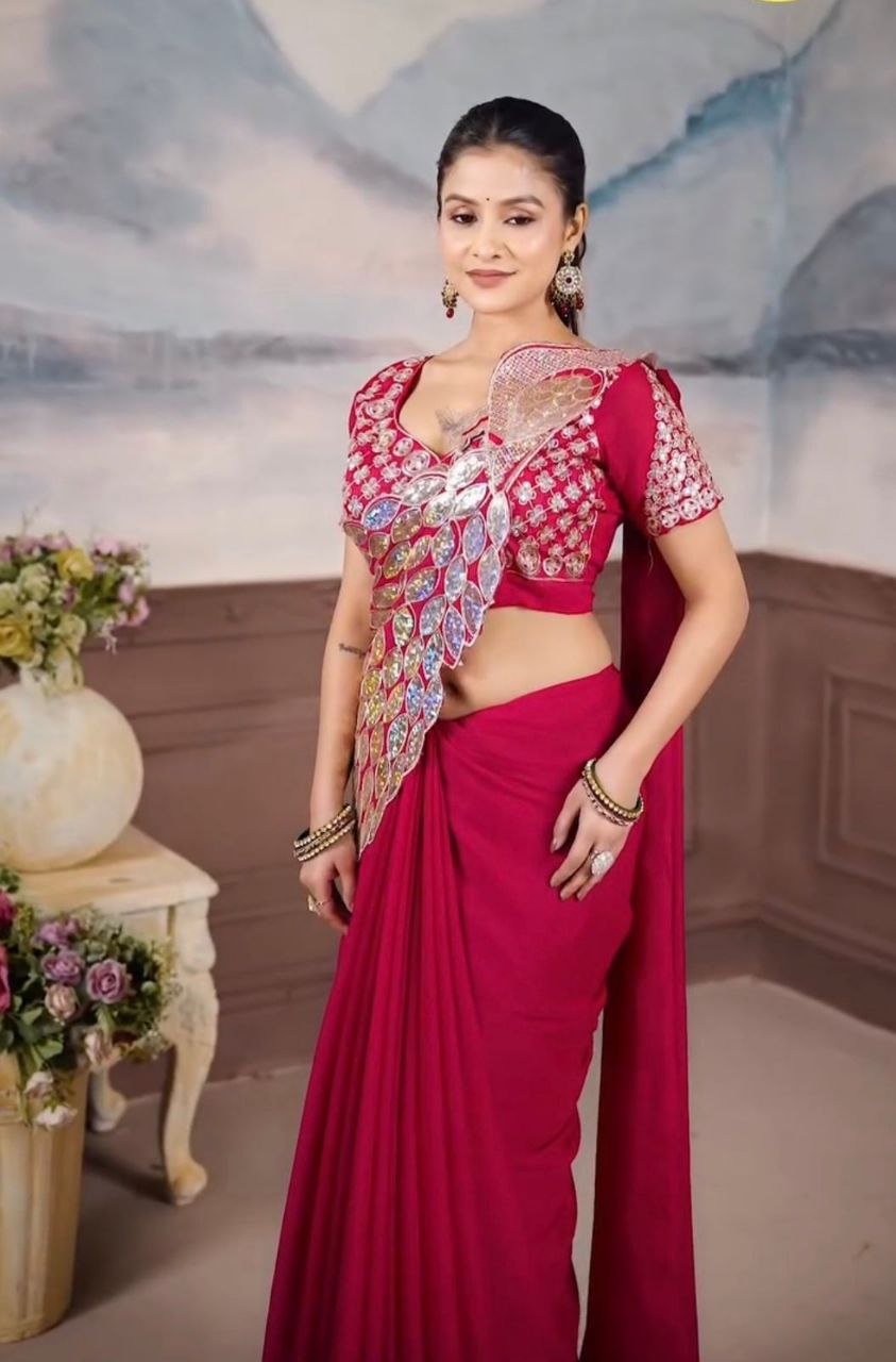 Elegant Ready-to-Wear Star Georgette Saree with Embroidery Sequence Work