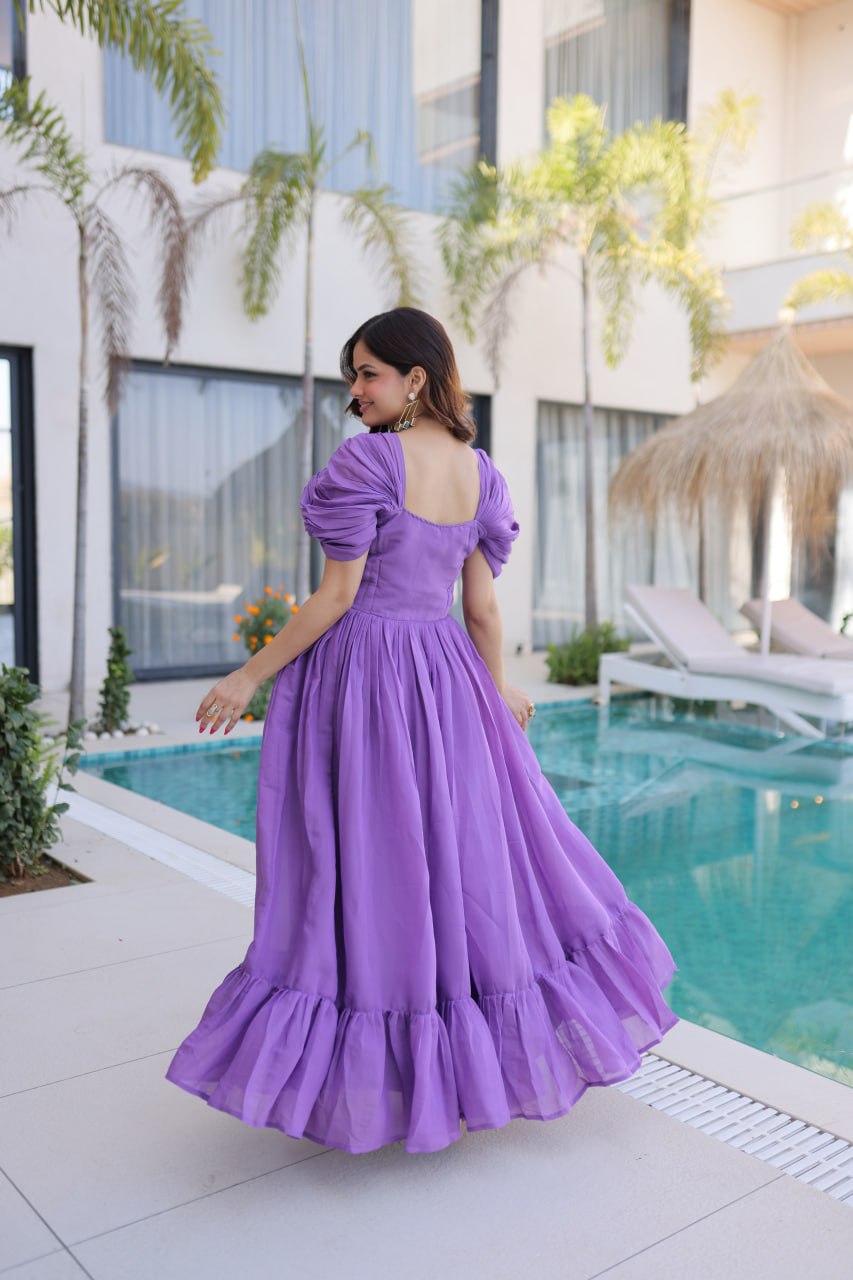 Elegant Mal Chanderi Anarkali Gown with Beads Embroidery & 7 Meter Flair
