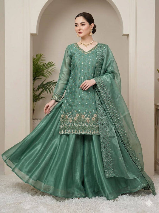 Designer Fendy Kurti Plazzo Dupatta Set with Sequence Embroidery