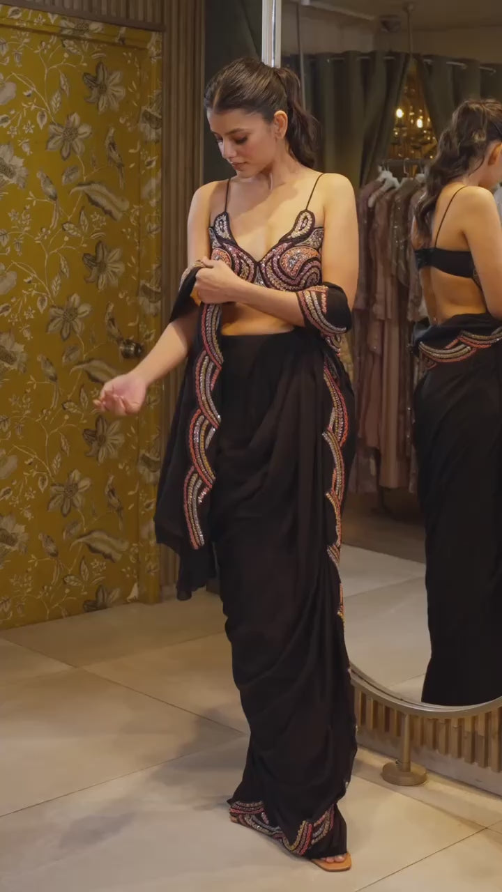 DESIGNER FAUX GEORGETTE SAREE WITH SHRUG & BLOUSE