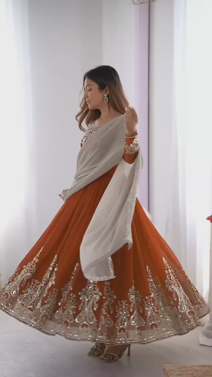 Heavy Designer Party Wear Gown with Dupatta – Multy Thread Embroidery & Sequence Work