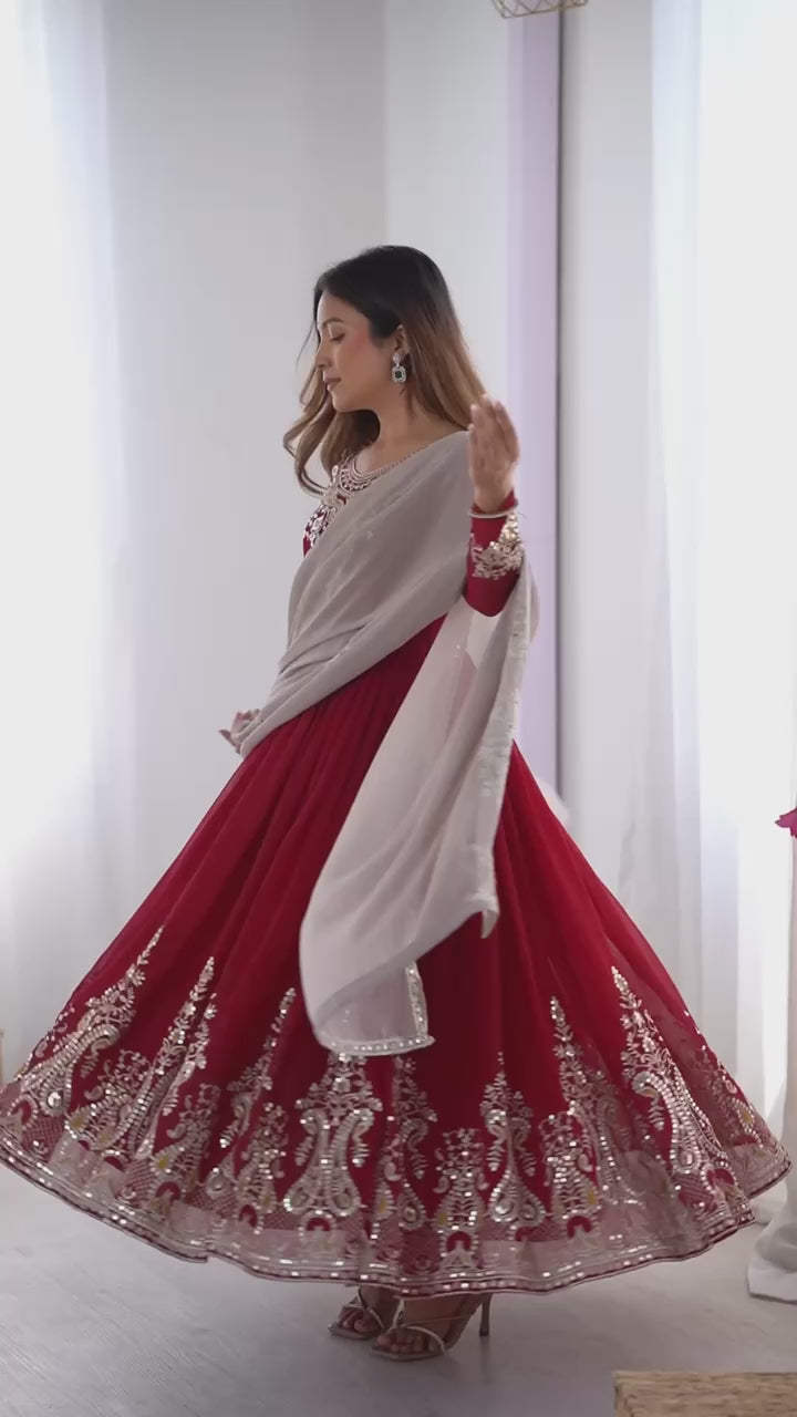 Heavy Designer Party Wear Gown with Dupatta – Multy Thread Embroidery & Sequence Work