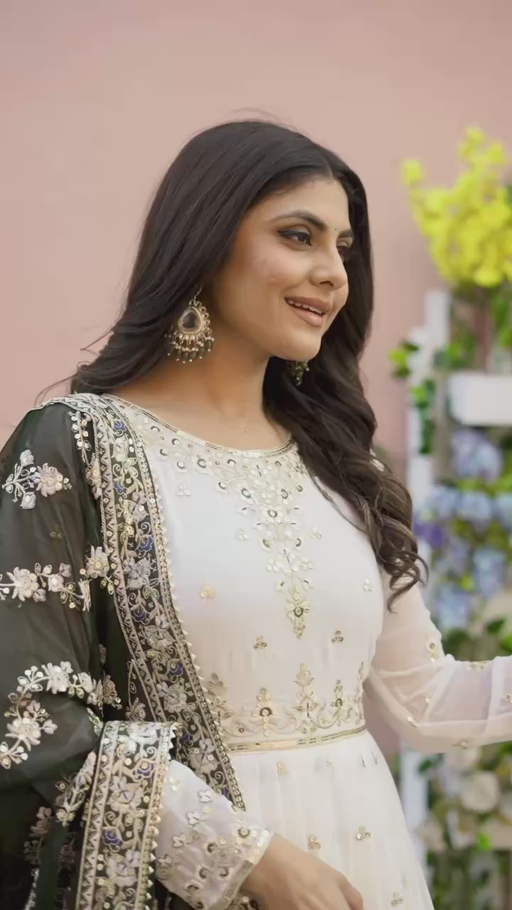 Designer Embroidered Gown Set – Gown, Bottom & Dupatta